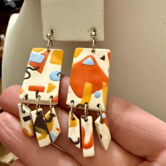 Unique Abstract Polymer Clay Artisan Earrings - Picture 5 of 6